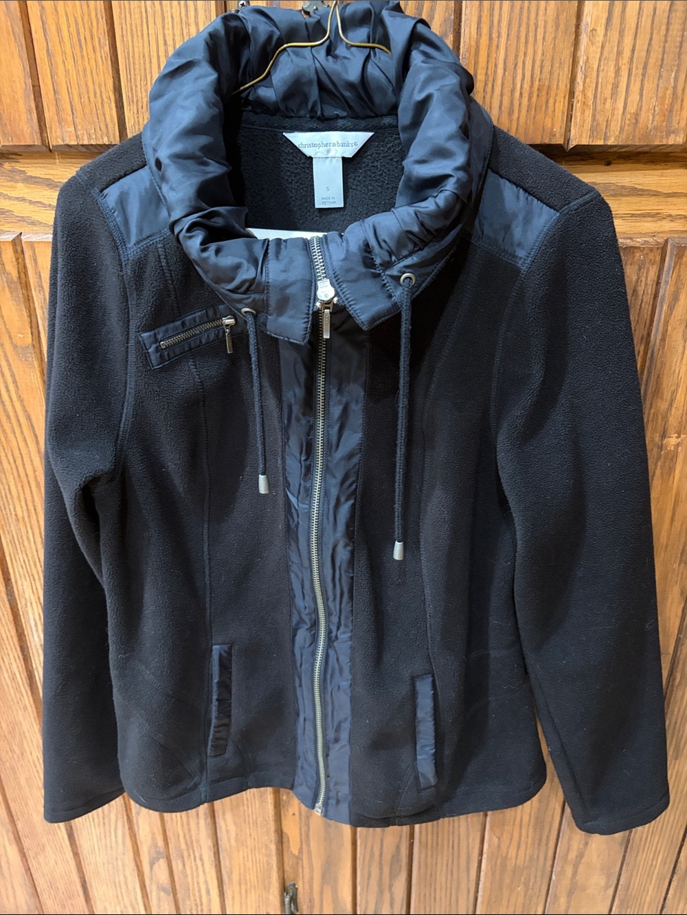 Christopher & Banks Black Fleece Jacket with Puffer Collar Size small
